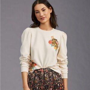 Anthropologie tiger Bengal floral crewneck sweater shirt